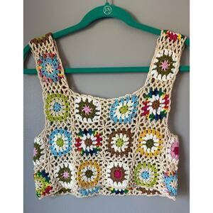 Crochet Granny Square Crop Top Cotton Polyester